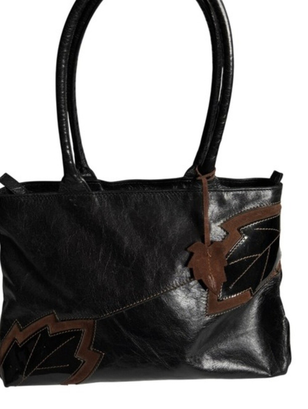CLAUDIA FIRENZE  Black Leather Bag Leaf Applique Made in Italy Shoulder Bag